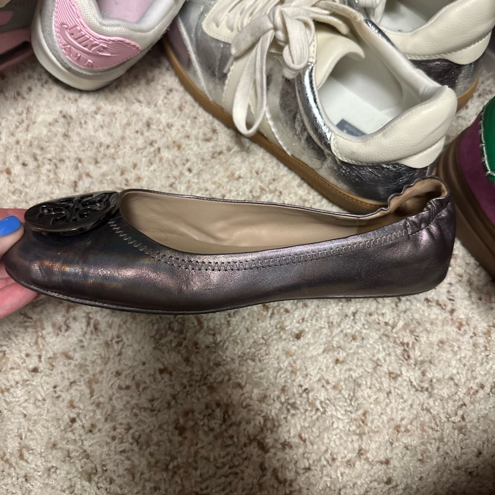 Tory Burch Shimmering Pewter Flats